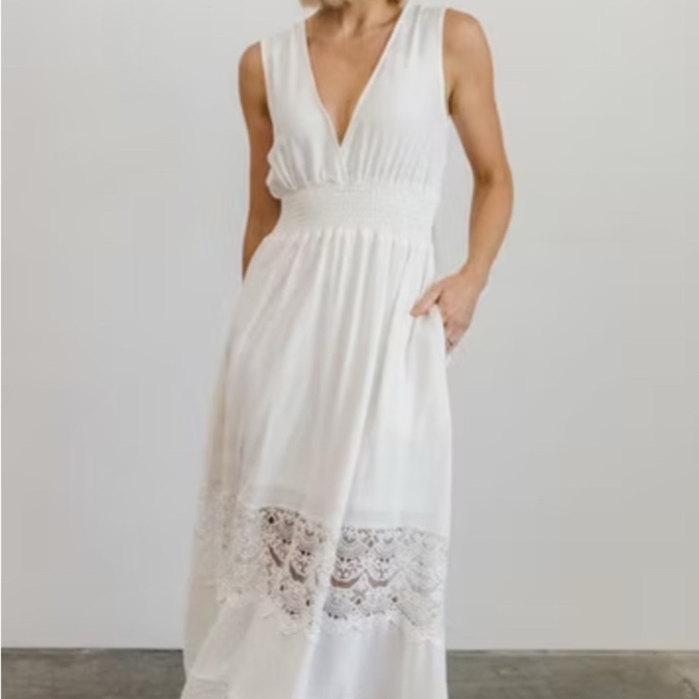 Baltic Born White Maxi Dress with Lace Panel